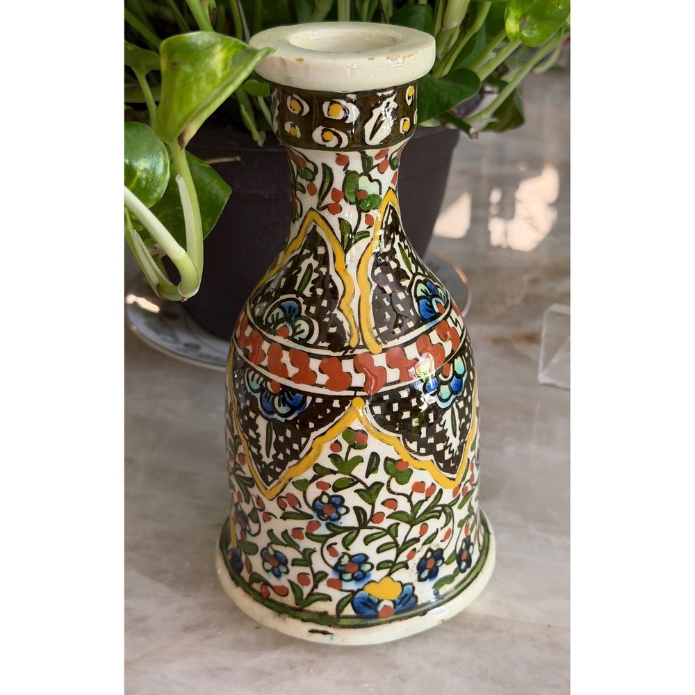 Moroccan Ceramic Bud Vase Home Decor Multicolor Hand Painted Boho Ethnic Artisan